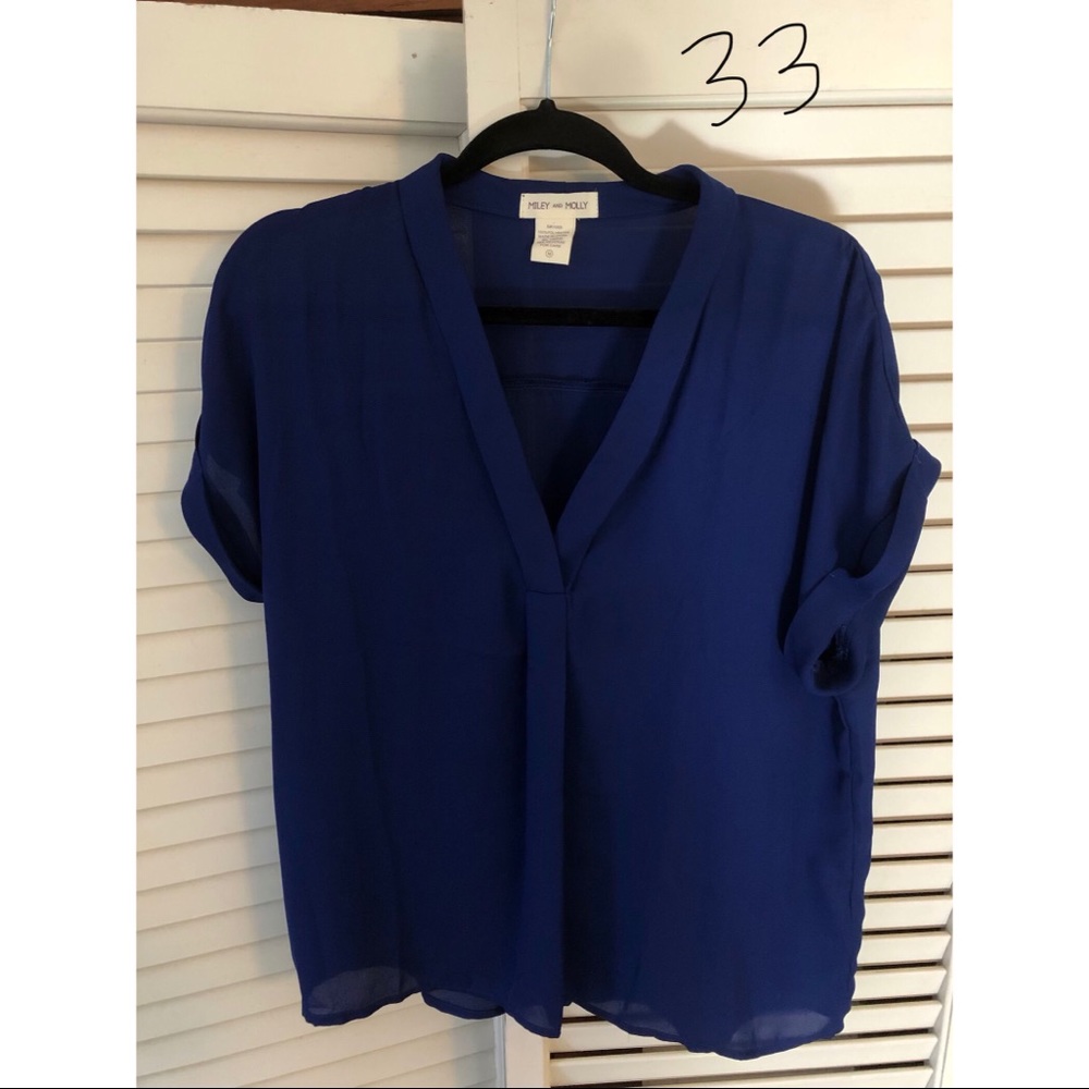 Miley and Molly blue chiffon v-neck top